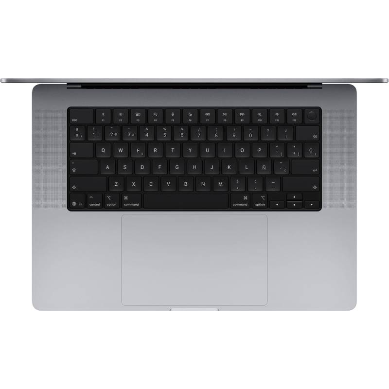 Portátil plateado con teclado negro y un gran trackpad.