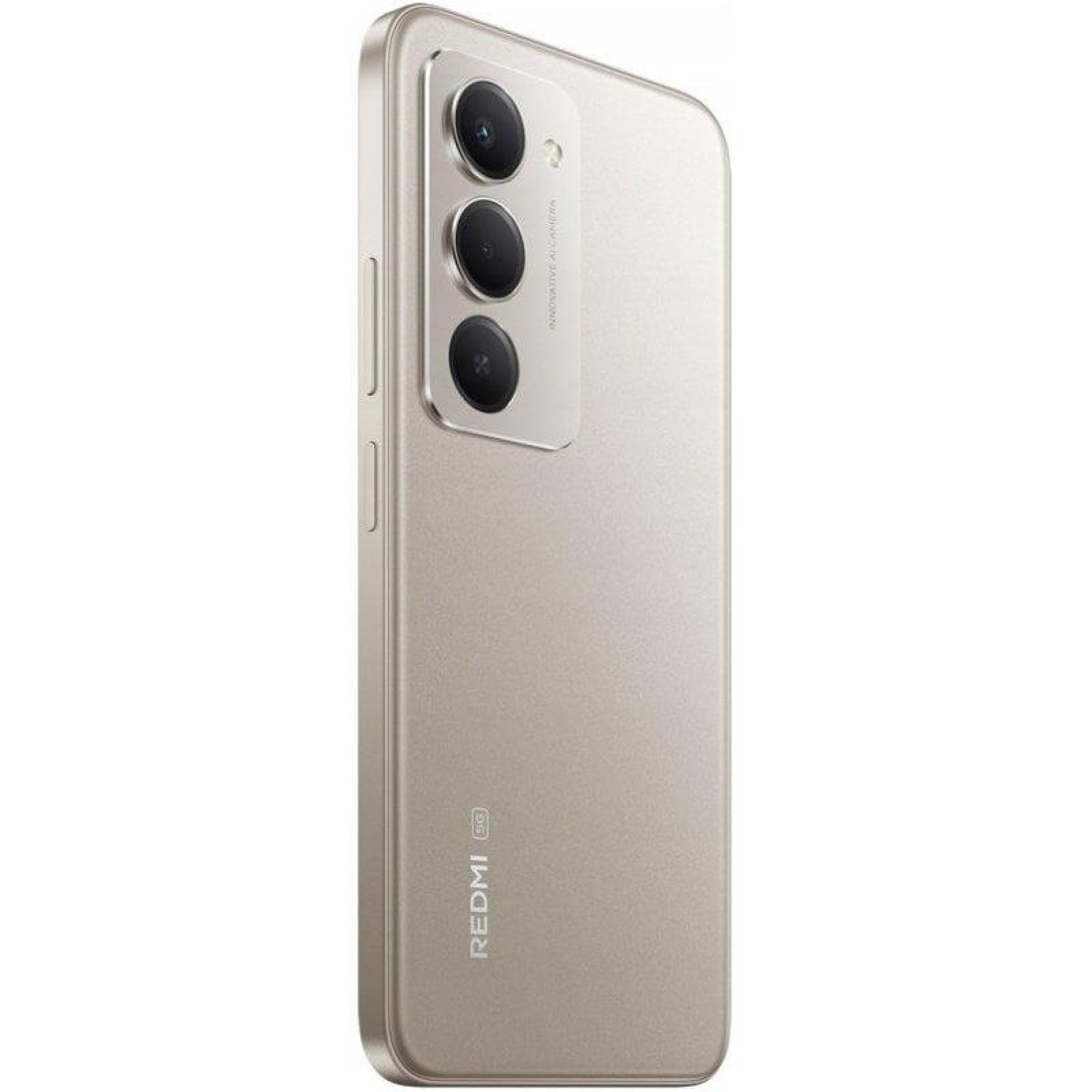 Die Rückseite eines goldenen Redmi-Smartphones mit dreifacher Kamera und Markenlogo.