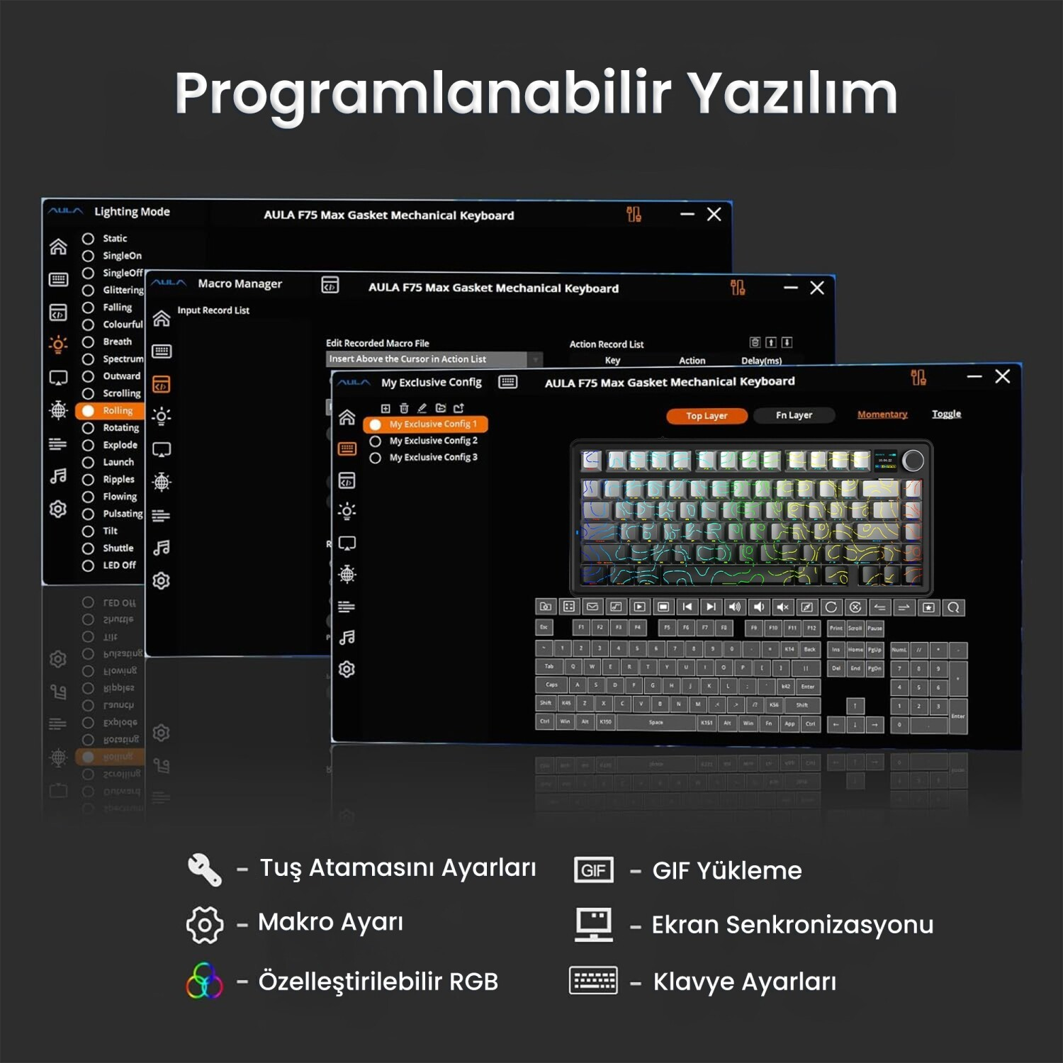 Zrzut ekranu oprogramowania do programowania klawiatury mechanicznej AULA F75 Max Gasket.