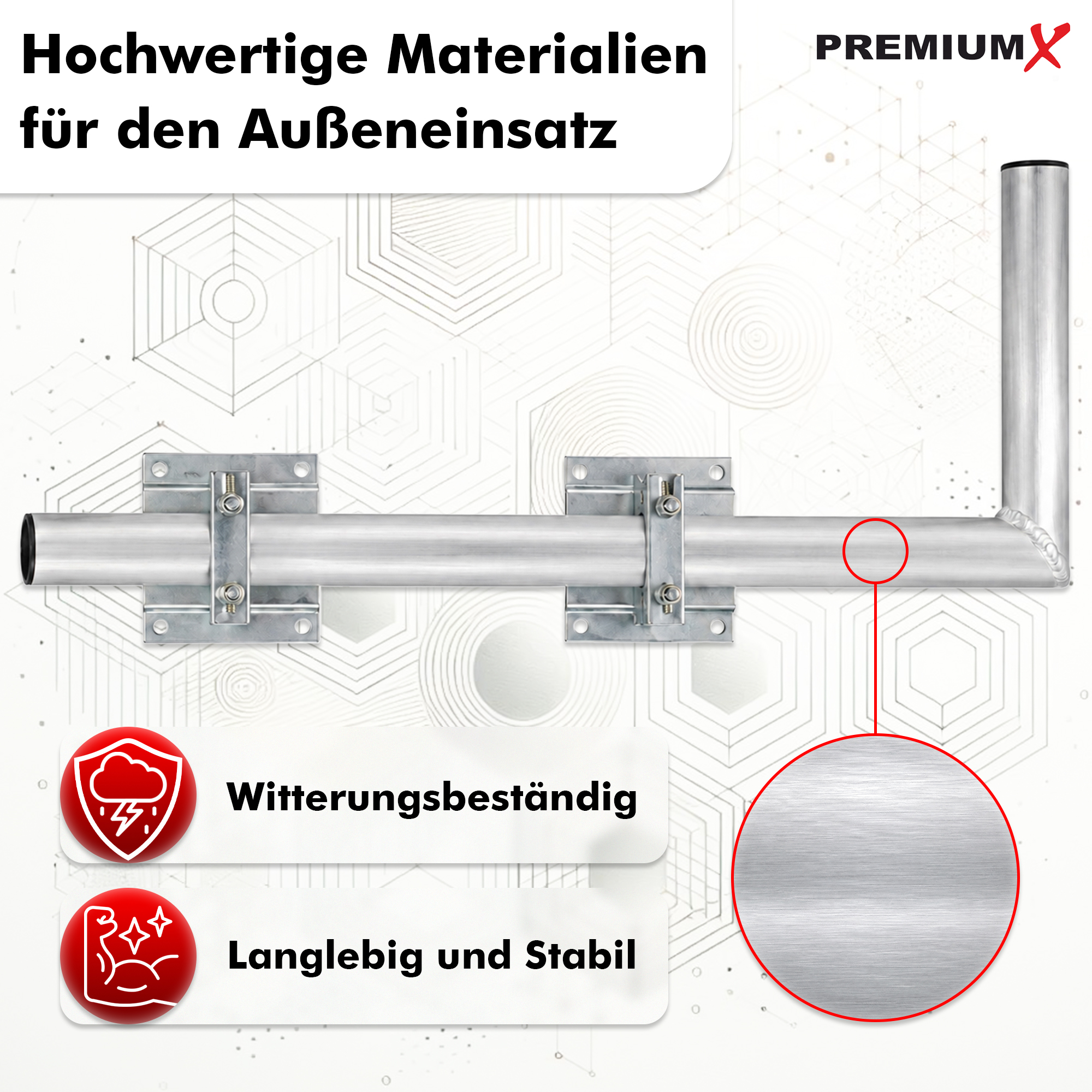 Edelstahl Wandhalterung mit zwei Montageplatten für den Außeneinsatz, wetterbeständig und stabil.