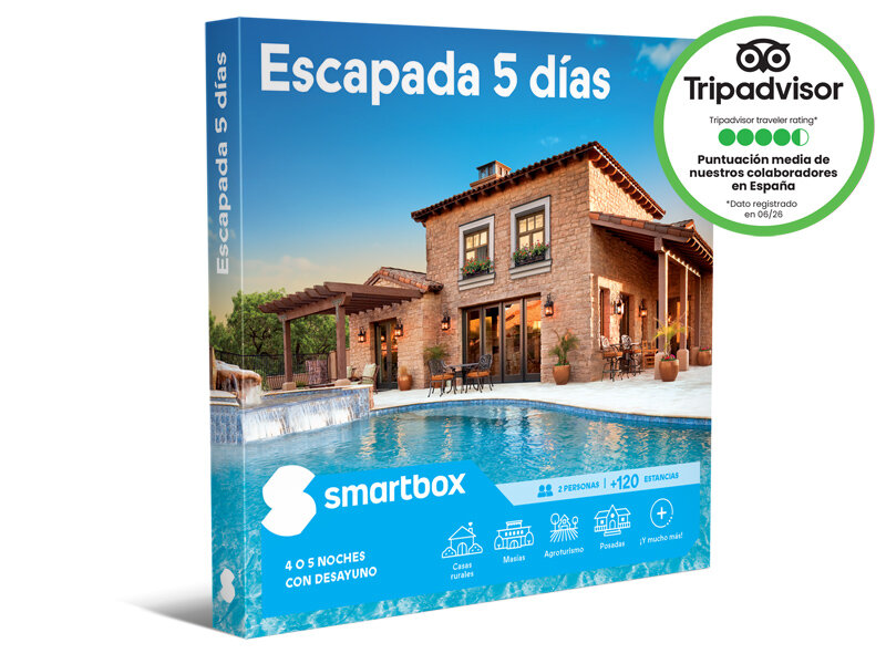 Caja regalo Smartbox para una escapada de 5 días con casa de piedra, piscina y valoración de TripAdvisor.