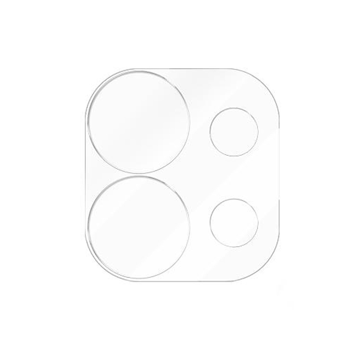 Protector de cámara de móvil transparente con cuatro aberturas redondas de distintos tamaños.