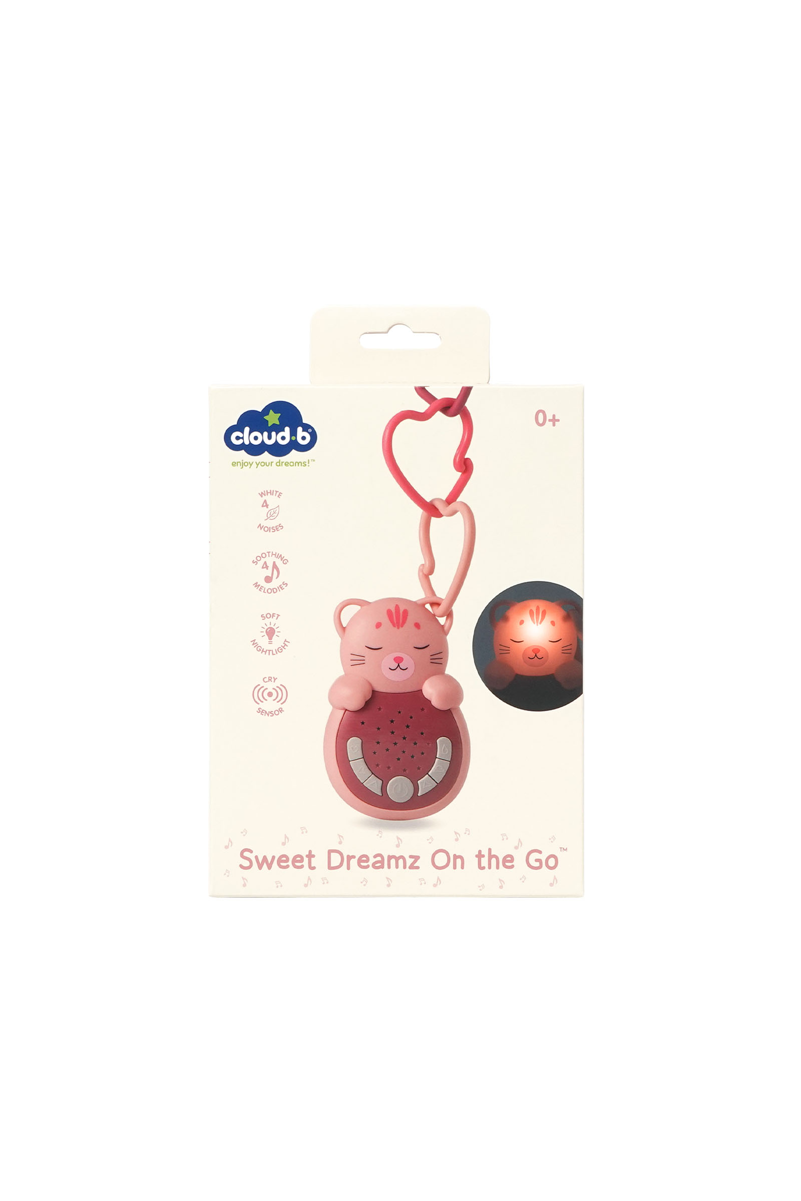 Ambalajında pembe Cloud b Sweet Dreamz On the Go bebek oyuncağı.