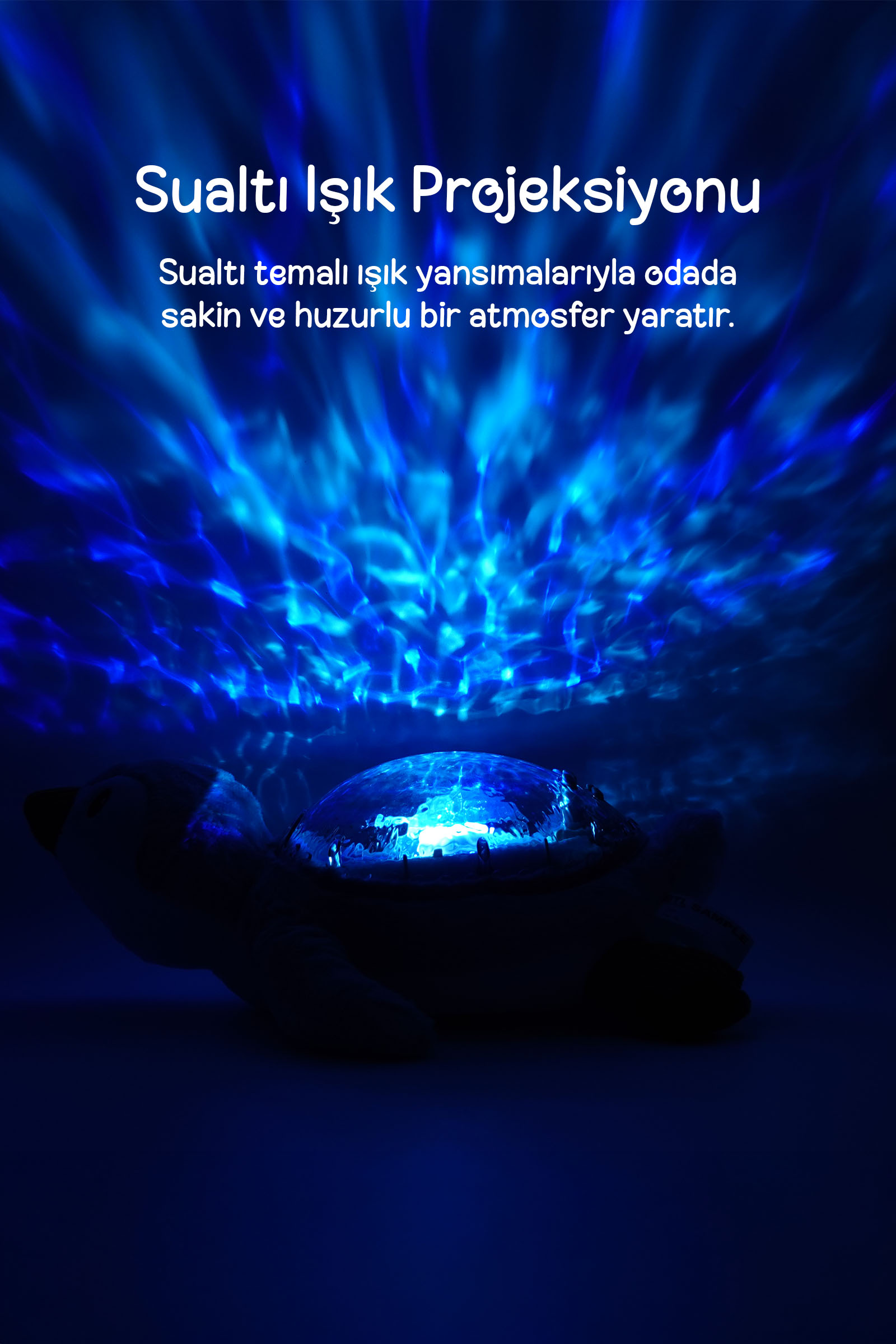 Dalga efektli mavi sualtı ışık projeksiyonu.