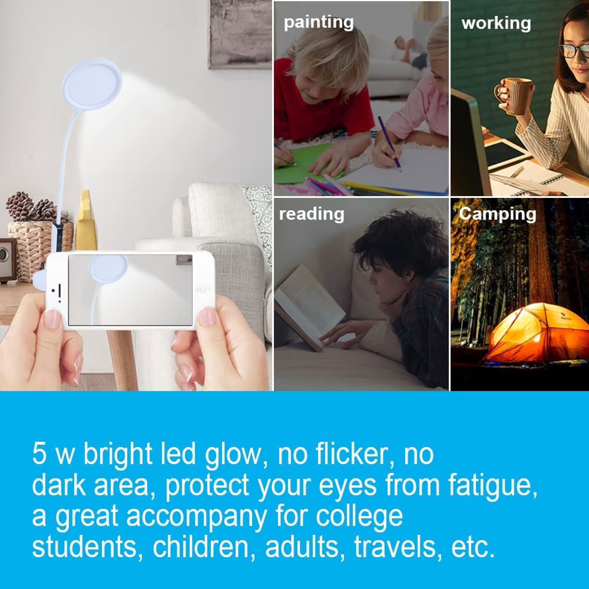Eine flexible LED-Lampe für Malen, Arbeiten, Lesen und Camping mit augenschonendem Licht.