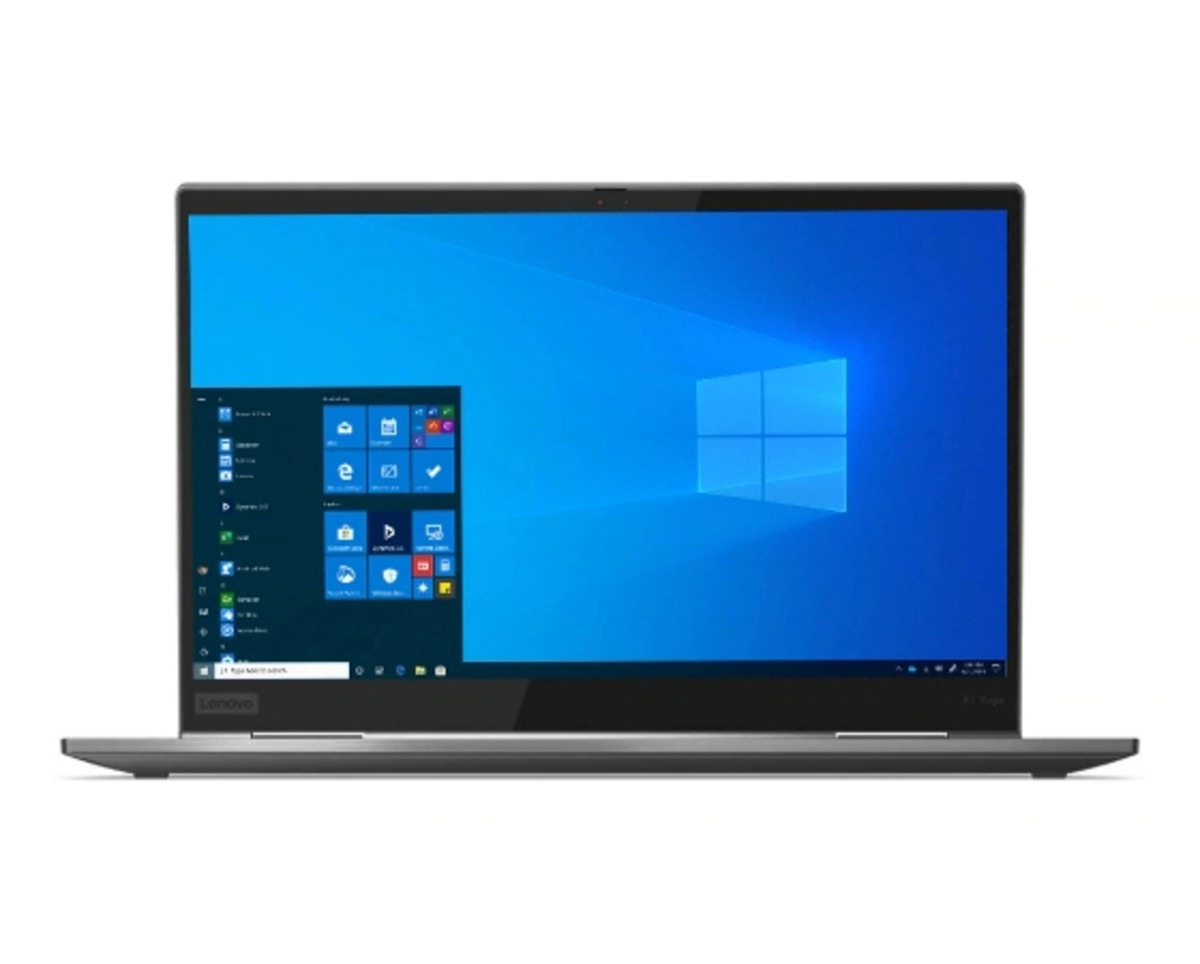 Ein Lenovo-Laptop mit Windows 10 Startmenü auf dem blauen Desktop-Hintergrund.