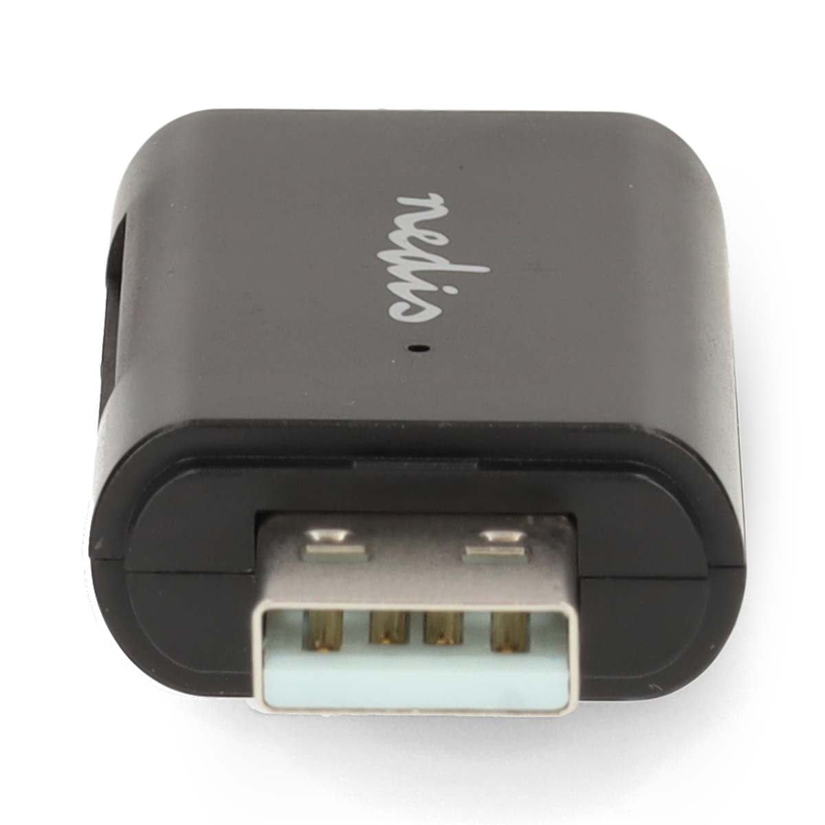 Ein schwarzer Nedis USB-Adapter mit sichtbarem USB-A-Anschluss auf weißem Hintergrund.