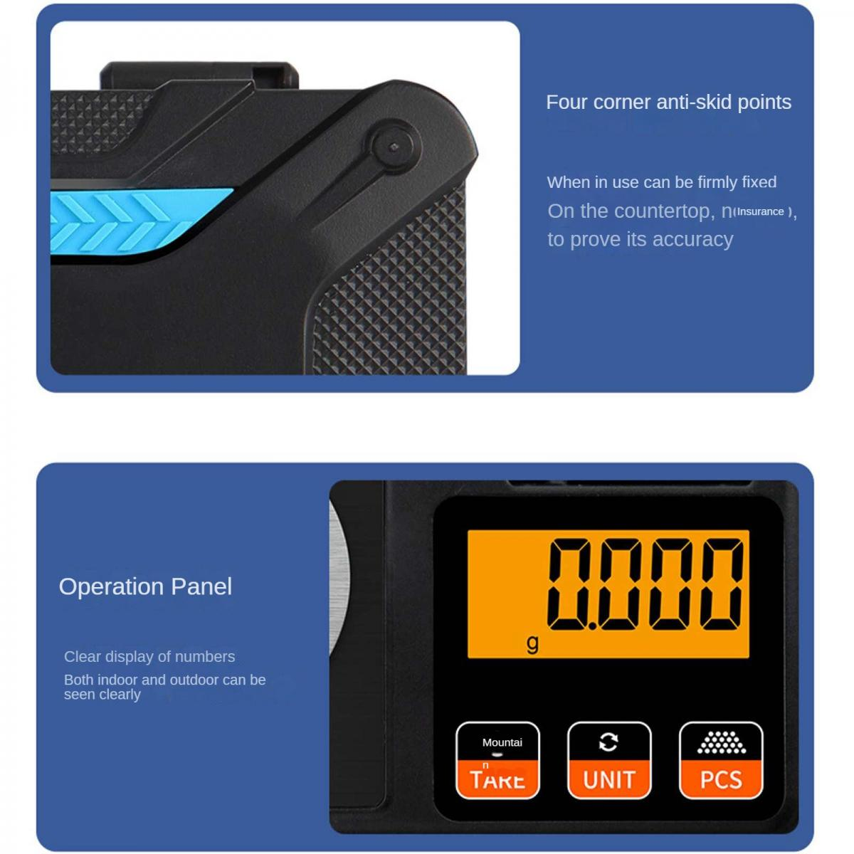 Digitale Waage mit Anti-Rutsch-Punkten und gelbem Display.