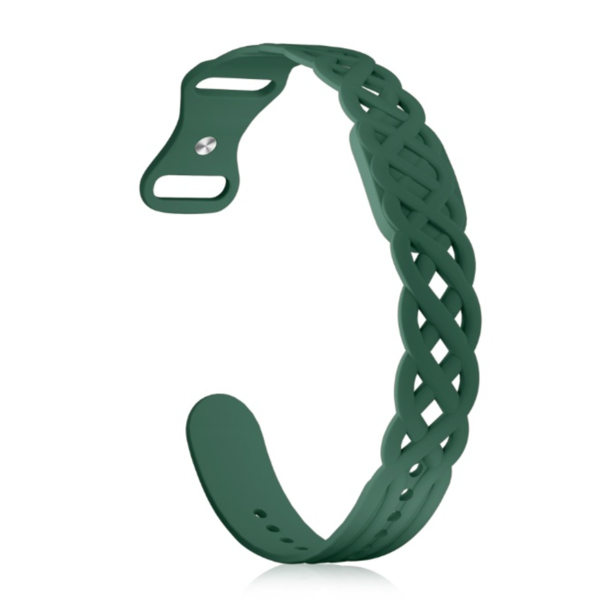 Dunkelgrünes Silikon-Uhrenarmband mit geflochtenem Muster.