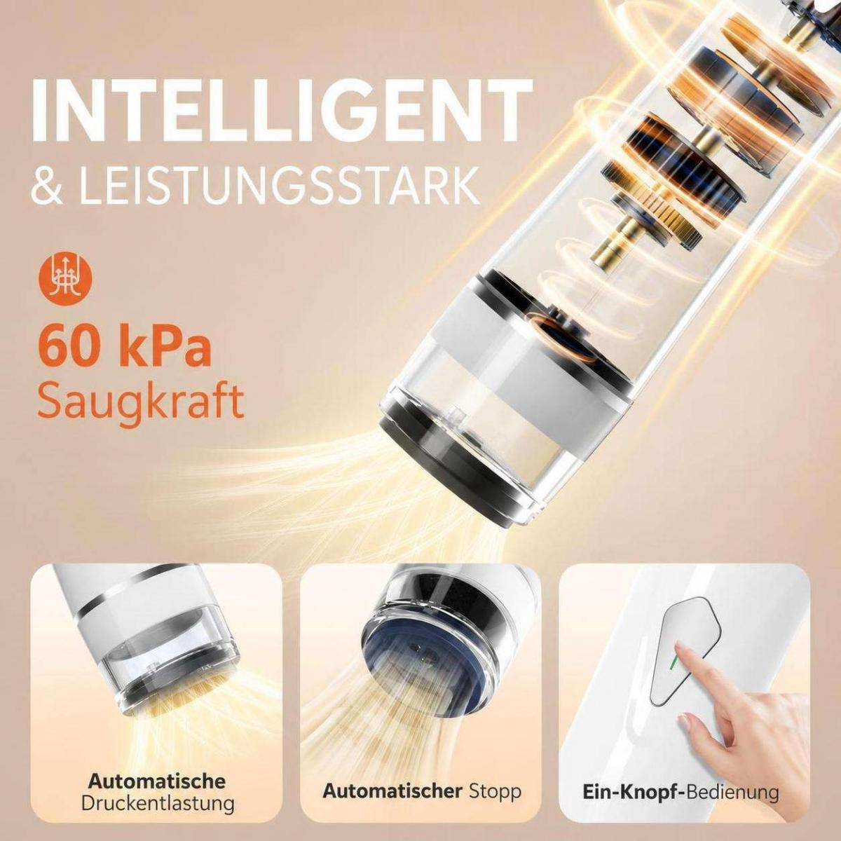 Intelligenter, leistungsstarker Vakuuminvestor mit 60 kPa Saugkraft und Ein-Knopf-Bedienung.
