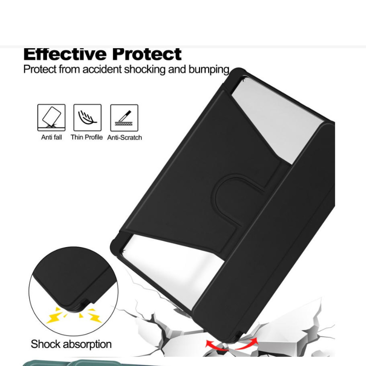 Funda protectora negra con iconos anticaída, perfil fino y antirayaduras.