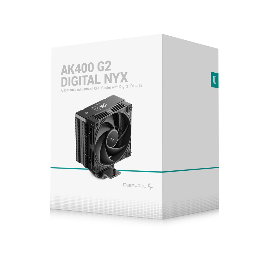 Białe pudełko produktu chłodzenia procesora AK400 G2 Digital NYX z wizerunkiem urządzenia.