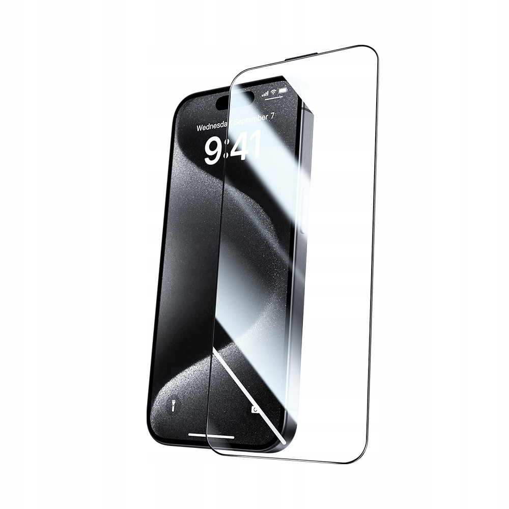 Uno smartphone con una pellicola protettiva per lo schermo lucida e separata sospesa leggermente sopra.