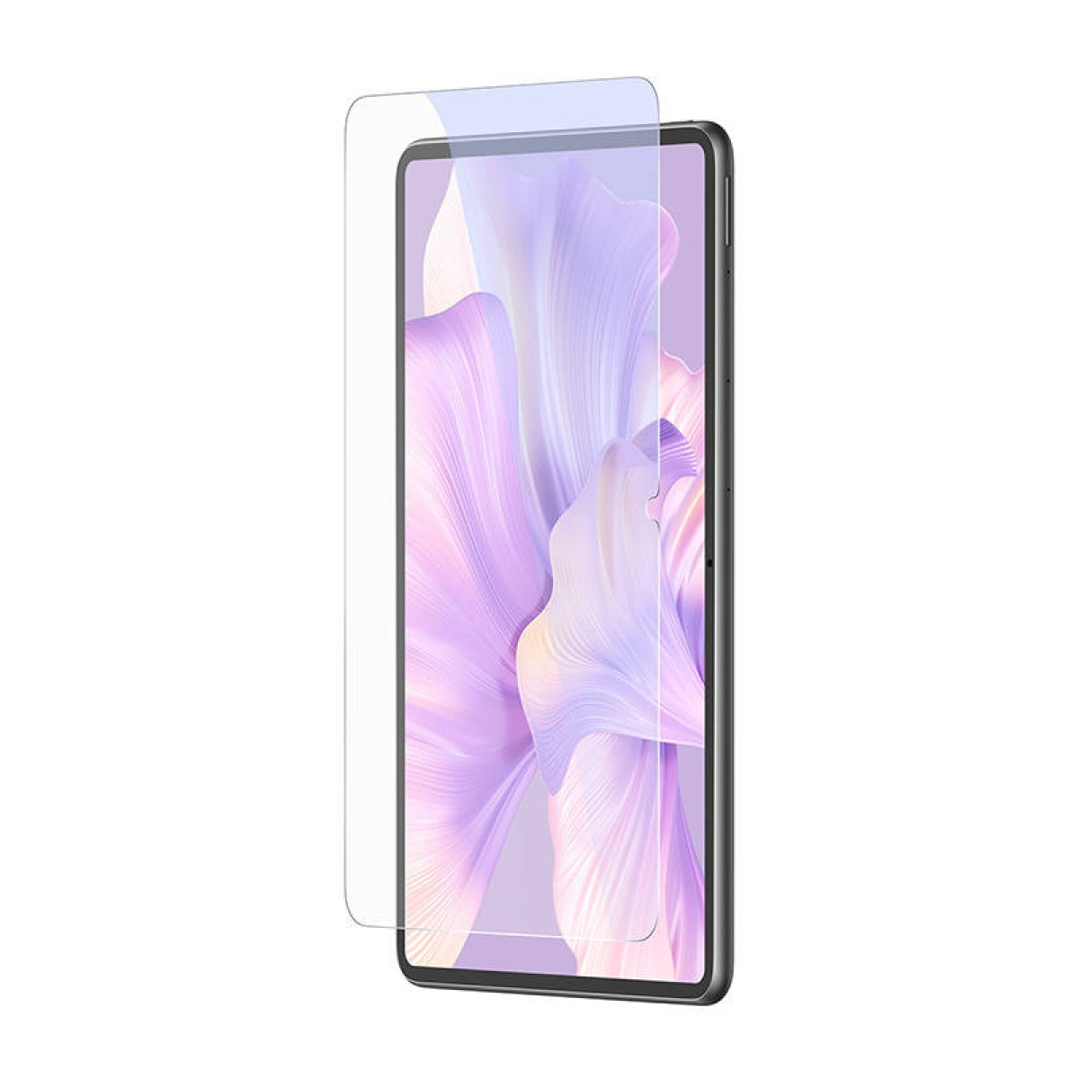 Uno smartphone con una pellicola protettiva in vetro fluttuante leggermente sopra.