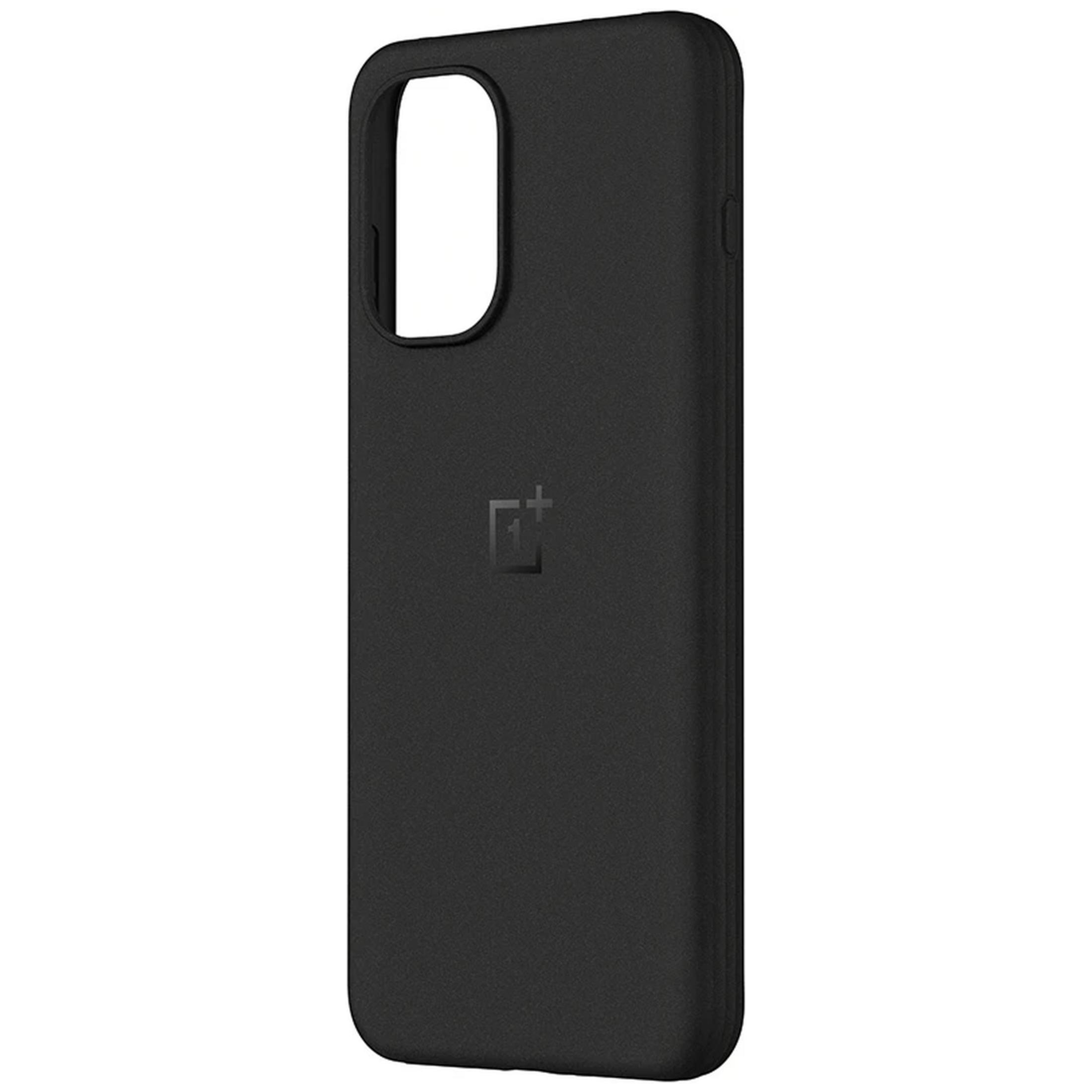 Zwarte OnePlus telefoonhoesje met camera-uitsparing en logo op de achterkant.