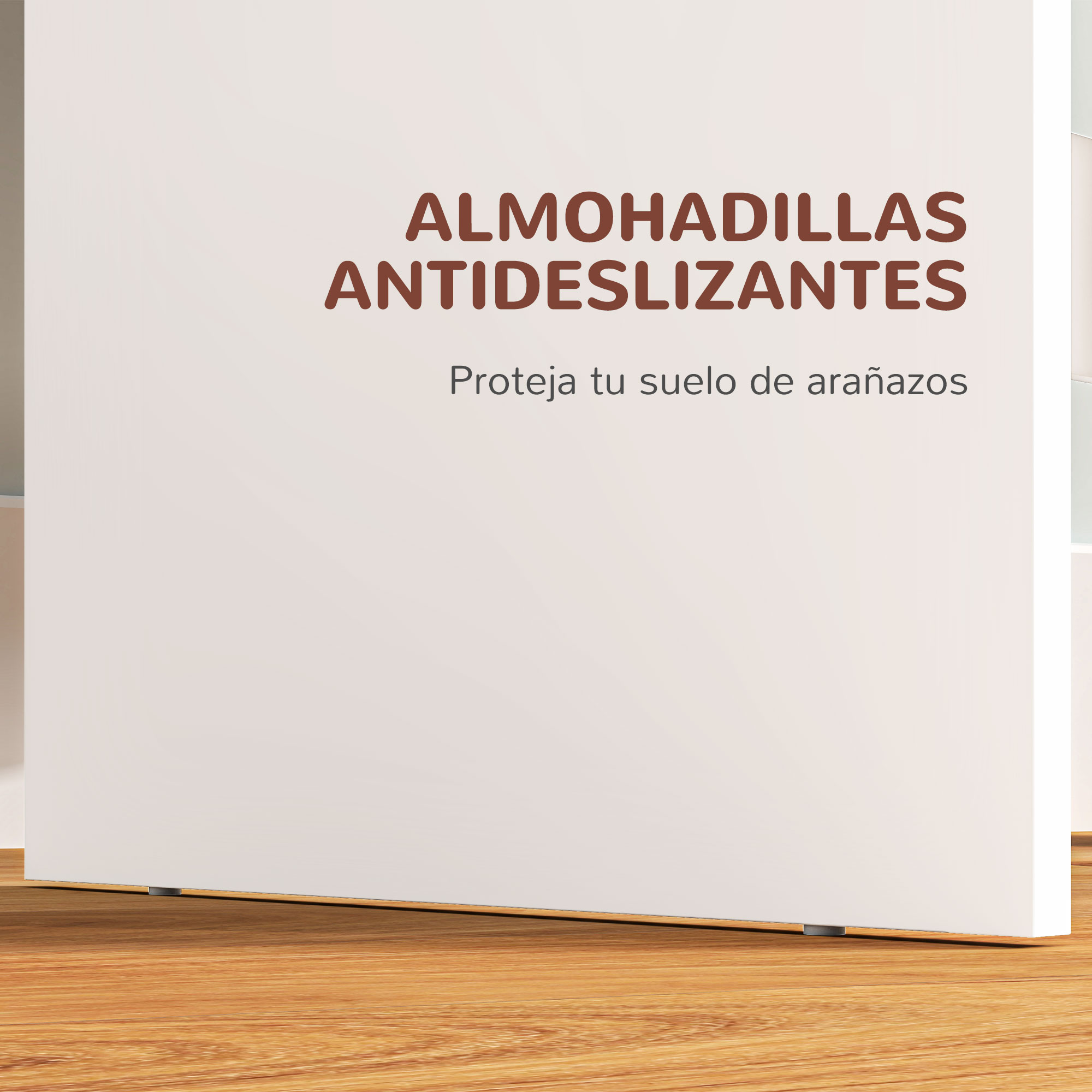 Un cartel publicitario con texto en español sobre almohadillas antideslizantes.