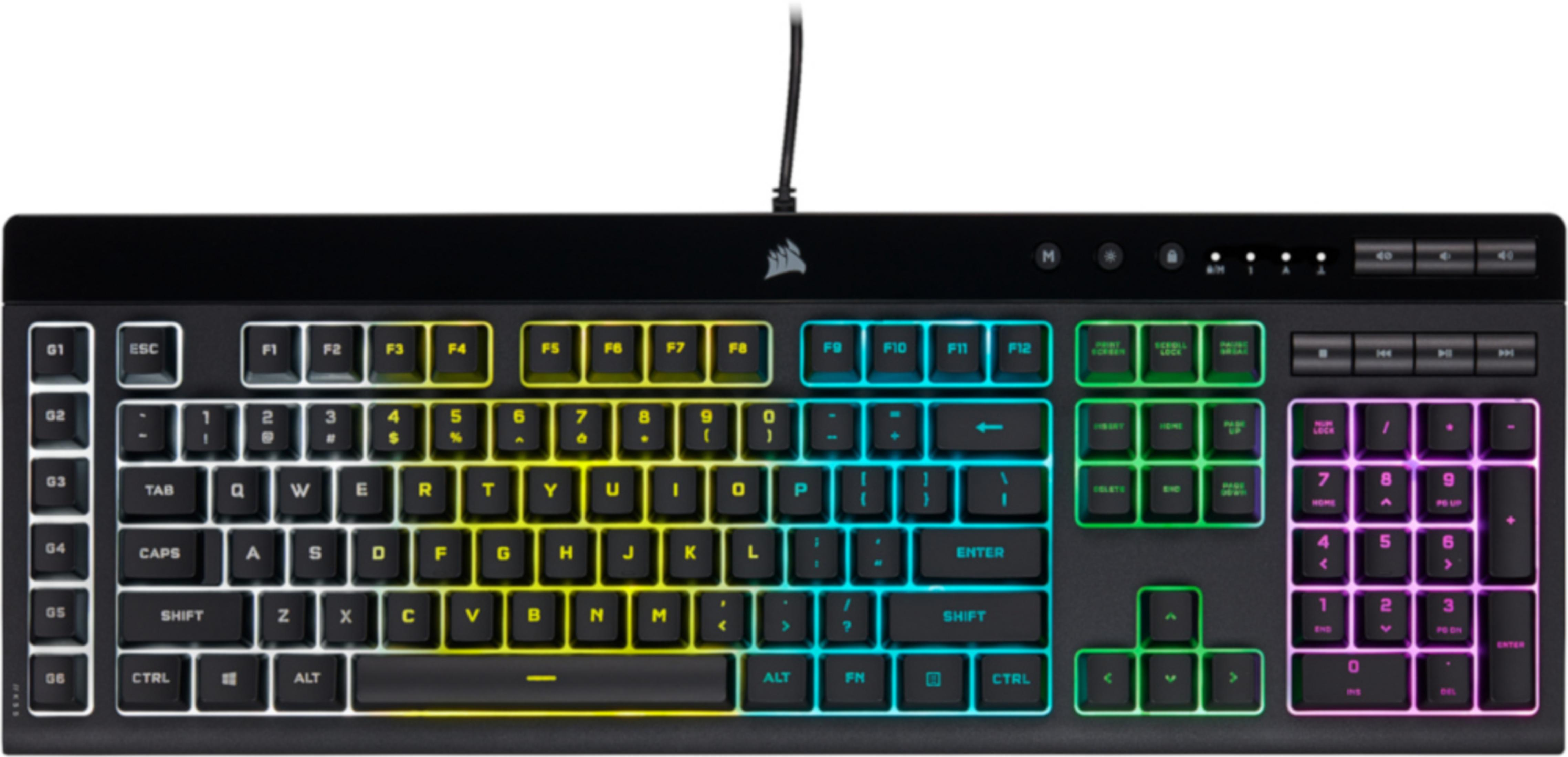 Tastiera nera con colorata retroilluminazione RGB.