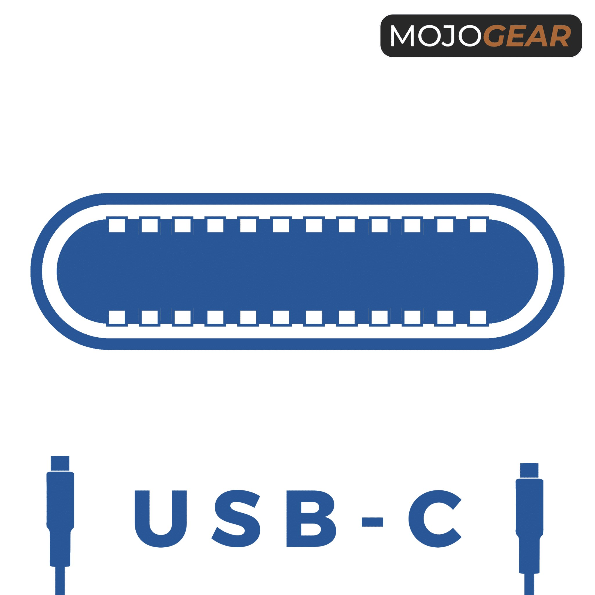 Graphique de port USB-C bleu avec broches et texte sur fond blanc.