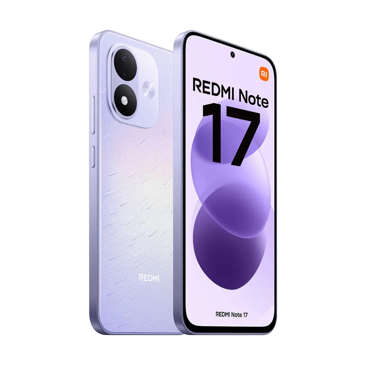 Smartphone Redmi Note 17 viola che mostra fronte e retro.
