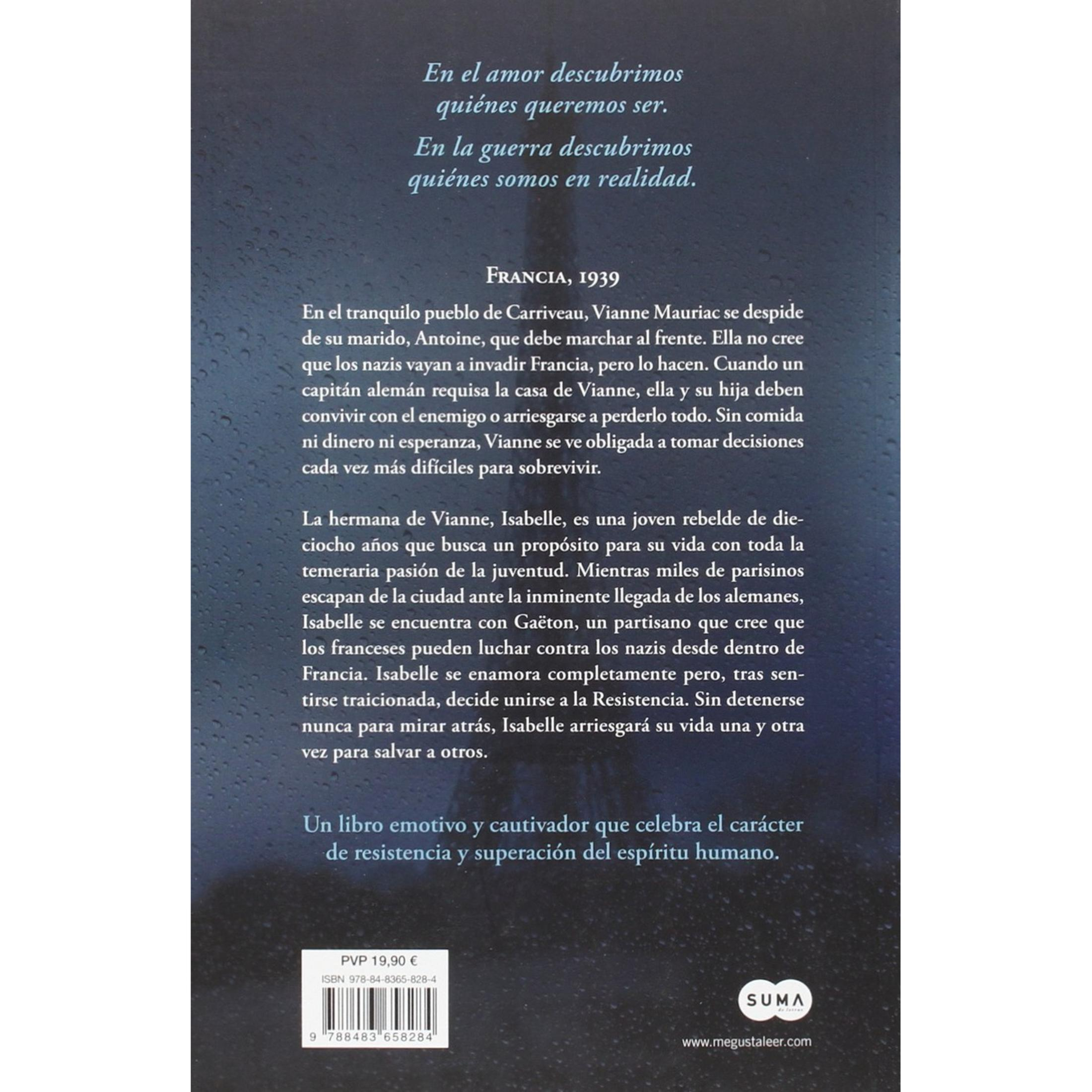 Contraportada de un libro con texto en español, código de barras y la Torre Eiffel de fondo.