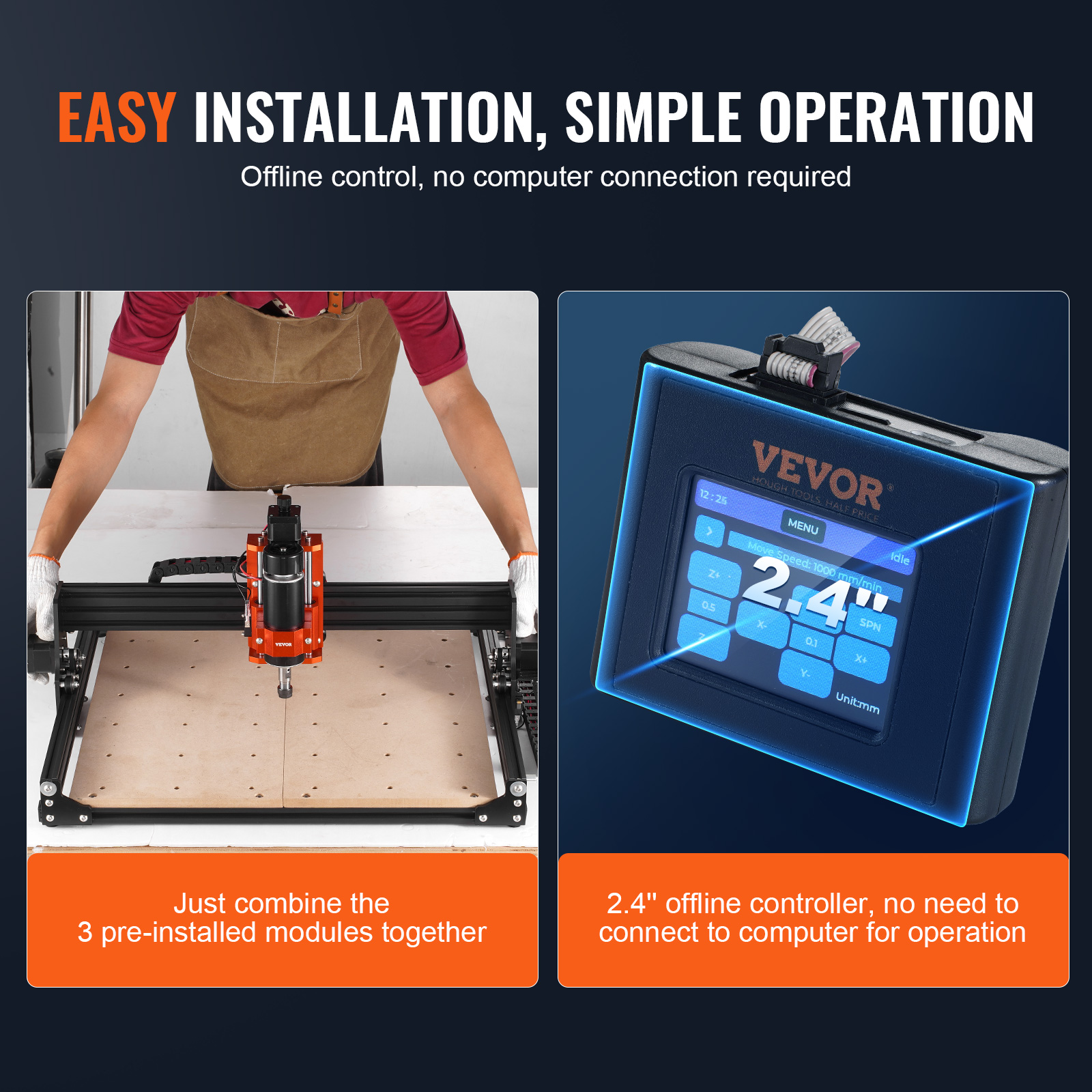 Una máquina CNC siendo montada y su controlador sin conexión de 2.4 pulgadas.