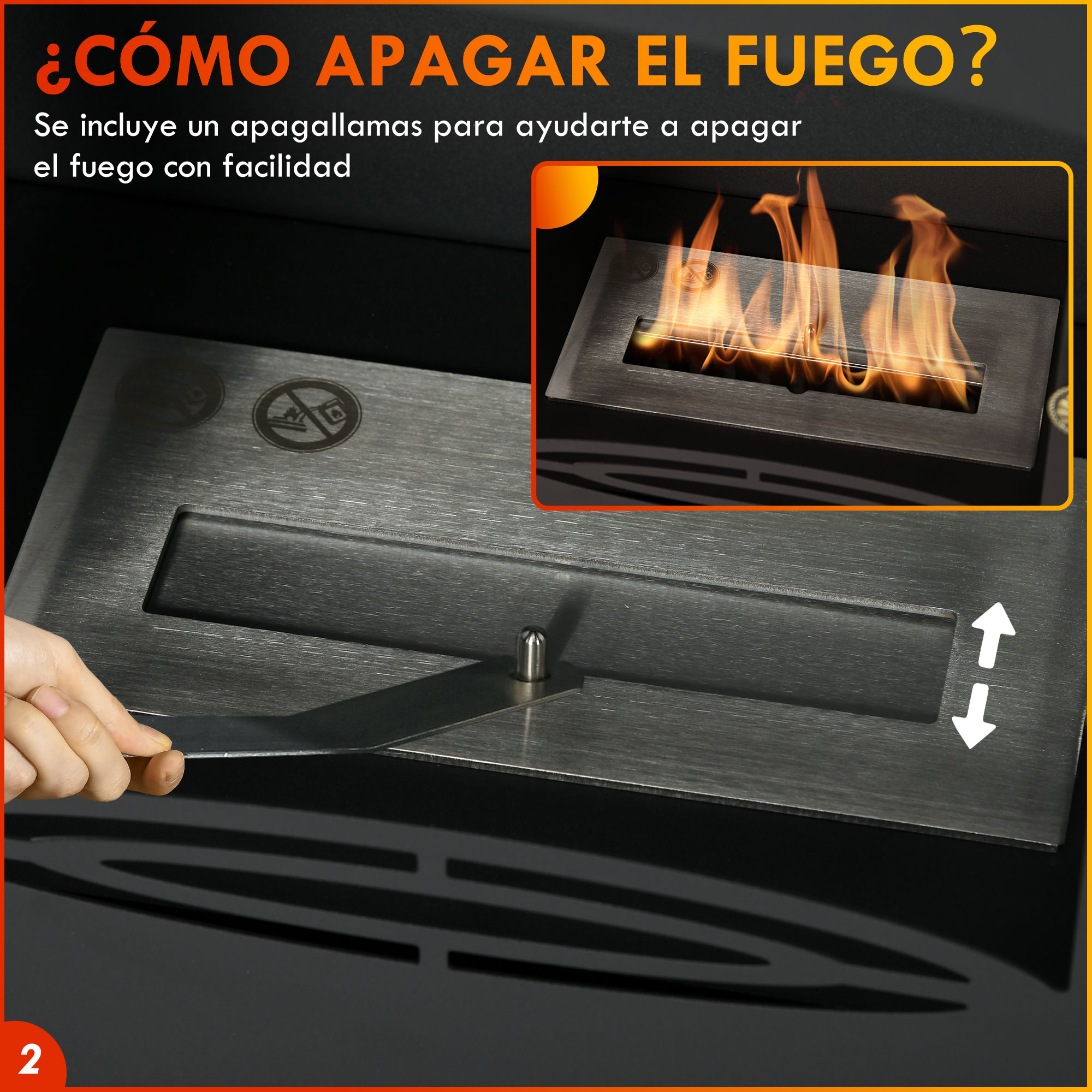 Mano usando una herramienta para cerrar el quemador, con inserción de fuego arriba.