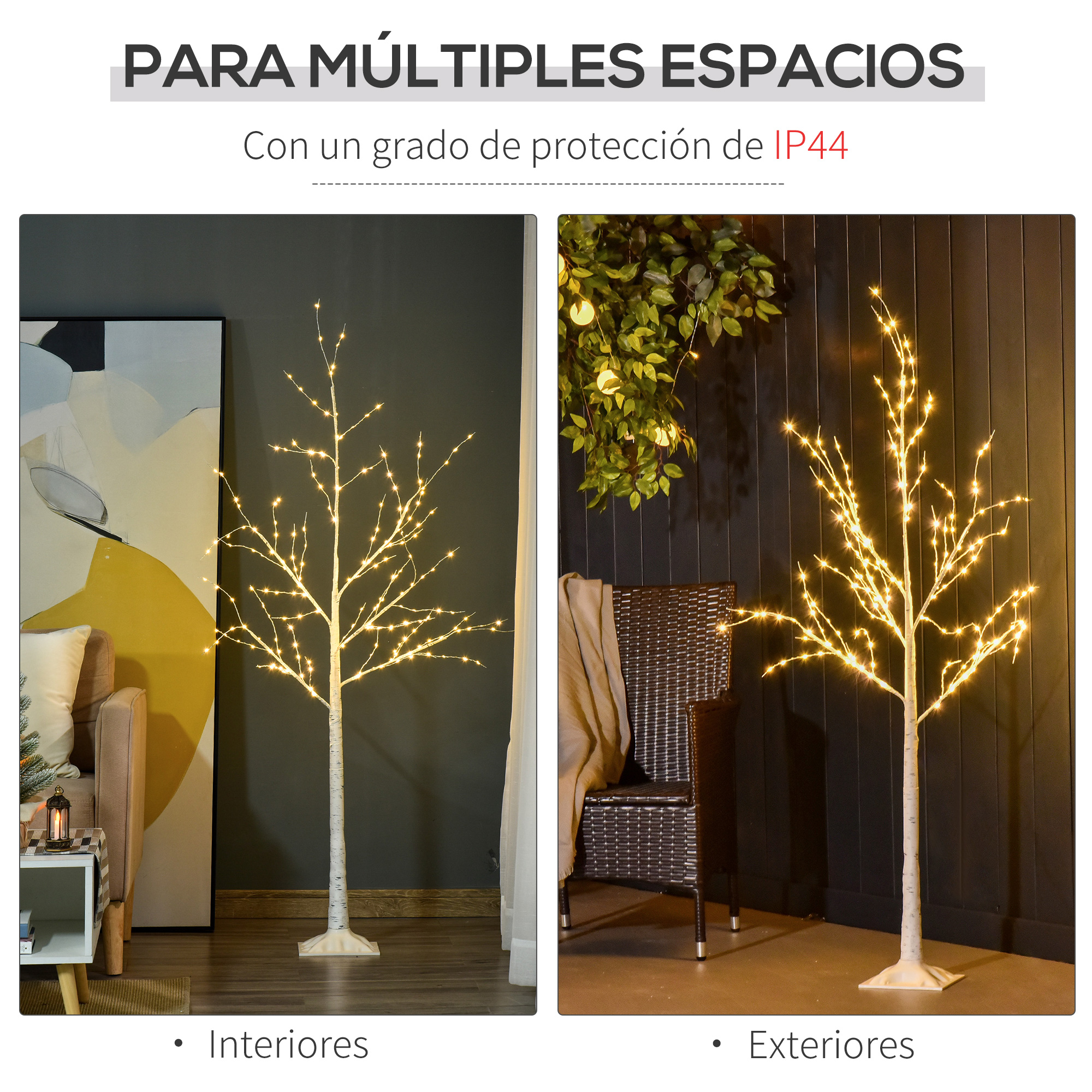 Árbol de abedul LED iluminado para interiores y exteriores con protección IP44.
