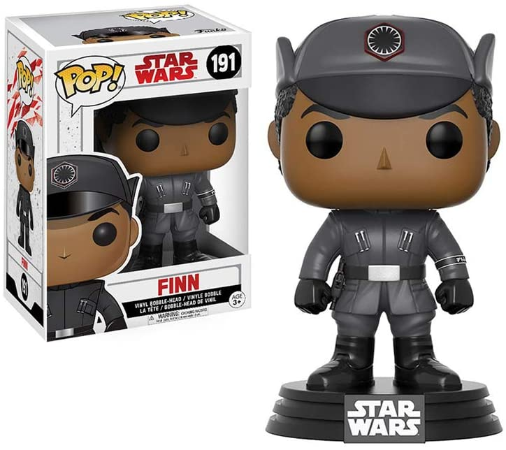 Star Wars Finn Funko Pop Figur mit grauem Offiziersuniform und Hut neben der Verpackung.