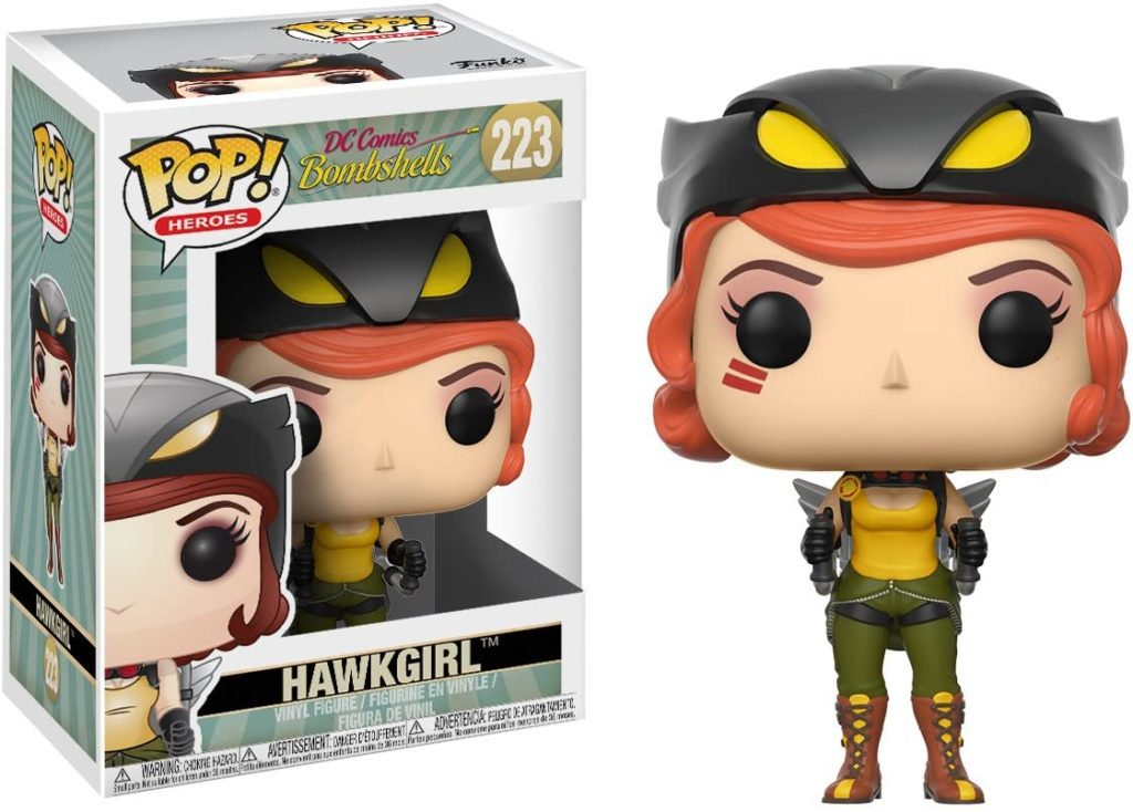 DC Comics Bombshells Hawkgirl Funko Pop Vinyl Figur neben ihrer Verpackung.