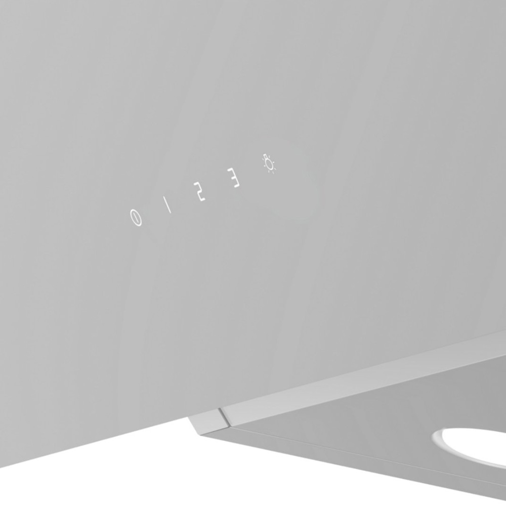 Close-up of a grey control panel with illuminated numbers and a light icon.