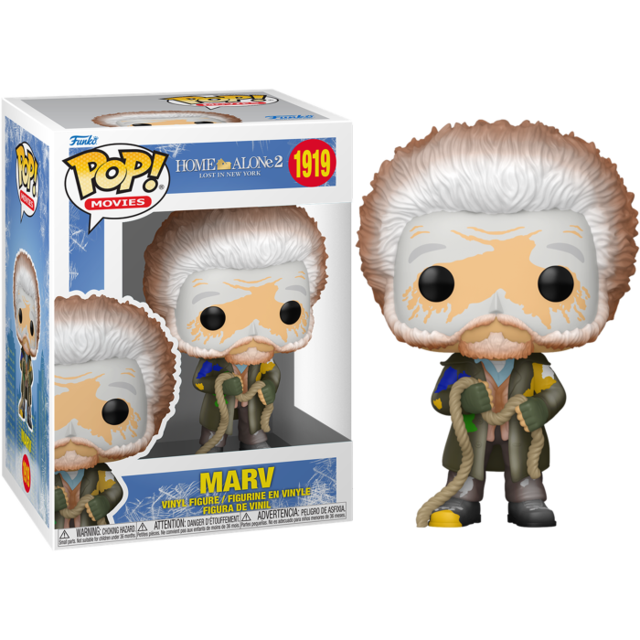 Figura de vinilo Funko Pop de Marv de Solo en casa 2, sosteniendo una cuerda con pintura facial blanca.
