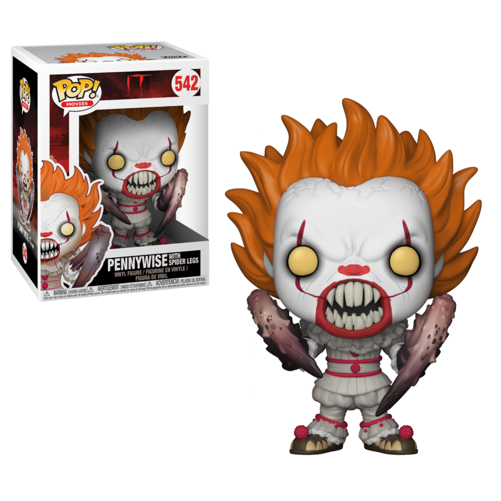 Pennywise Funko Pop Figur mit Spinnenbeinen und Verpackung.