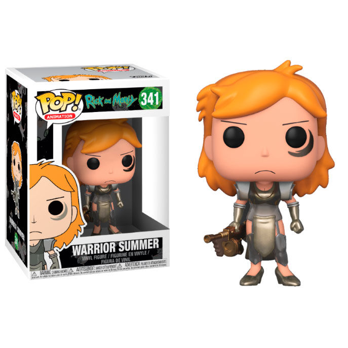 Warrior Summer Funko Pop Figur mit Waffe vor ihrer Verpackung auf weißem Hintergrund.