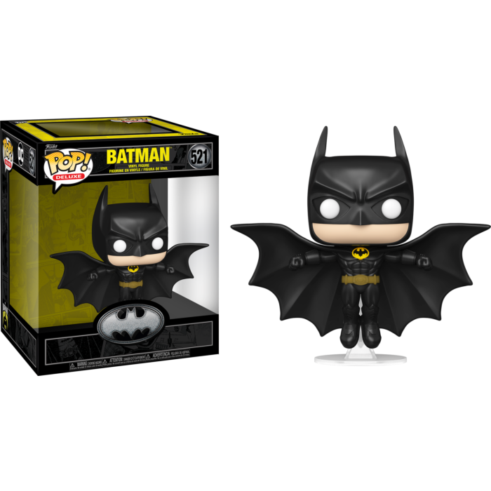 Figura Batman Funko Pop Deluxe con su caja negra sobre fondo negro.