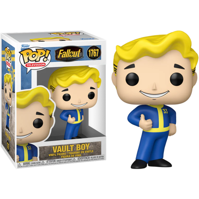 Figura de vinilo Vault Boy Funko Pop junto a su caja temática.