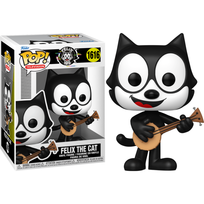 Figura Funko Pop de Felix the Cat con un banjo junto a su caja.