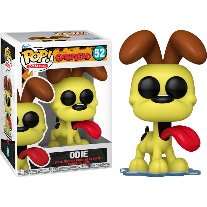 Pop! Comics Odie-Vinylfigur von Garfield in Verpackung.