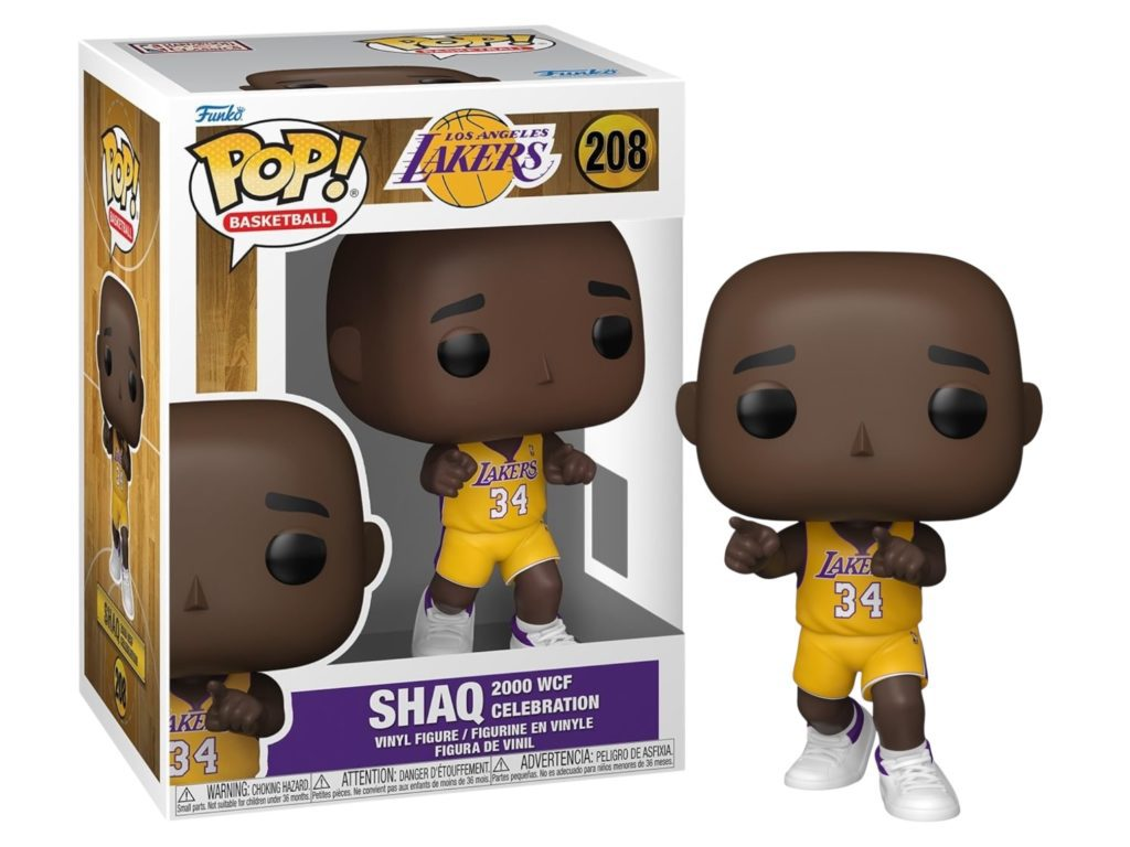 Shaq Funko Pop Figur in Lakers-Trikot 34 vor passender Verpackung.