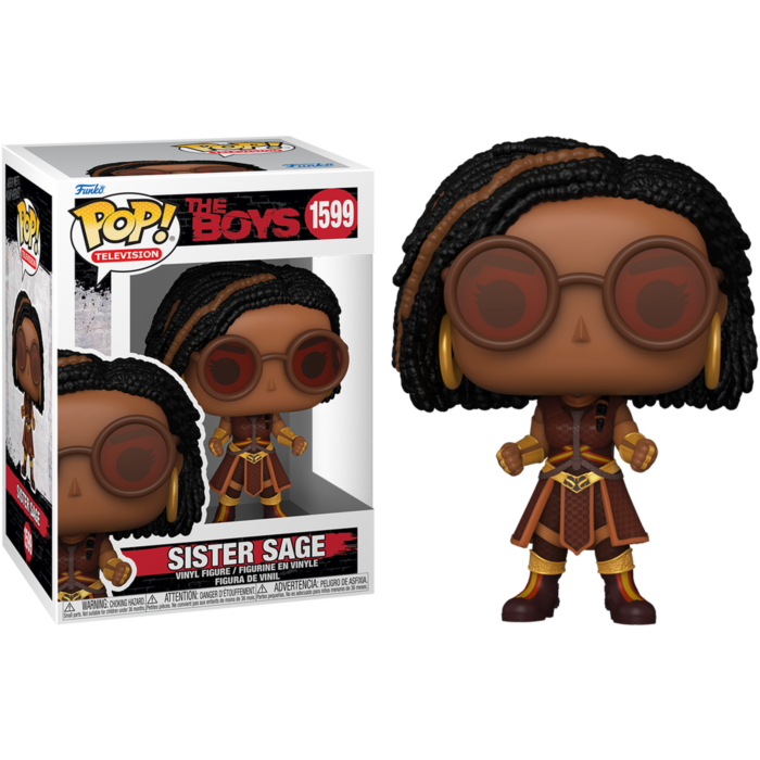 Figura de vinilo Funko Pop de Sister Sage de The Boys junto a su caja.