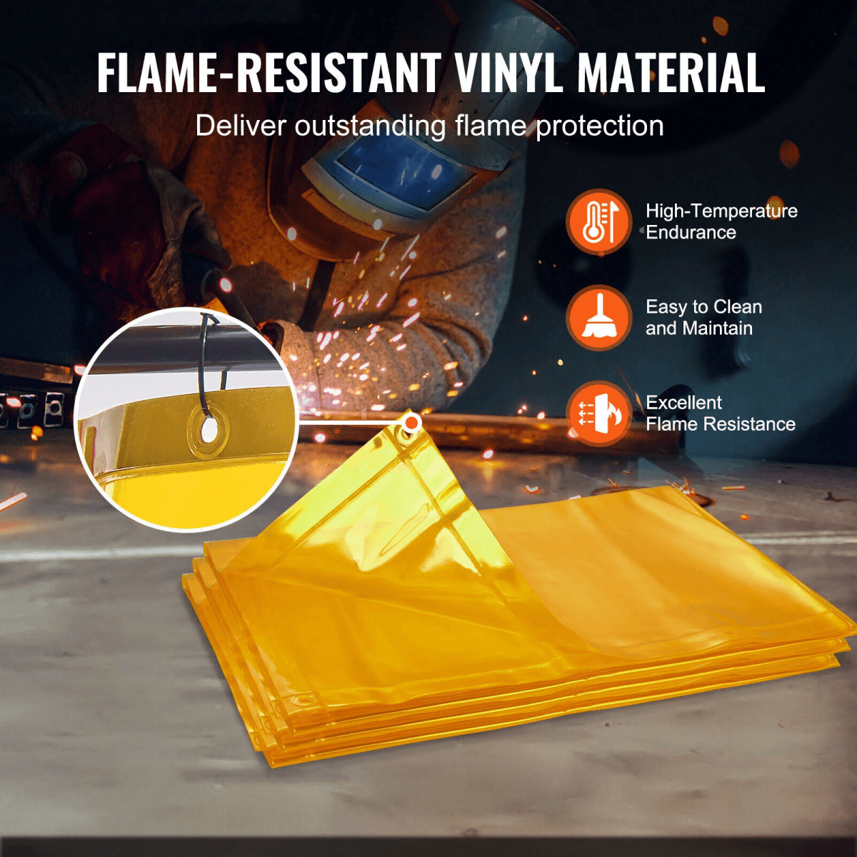 Material de soldadura de vinilo amarillo ignífugo, con alta resistencia a la temperatura y fácil mantenimiento.