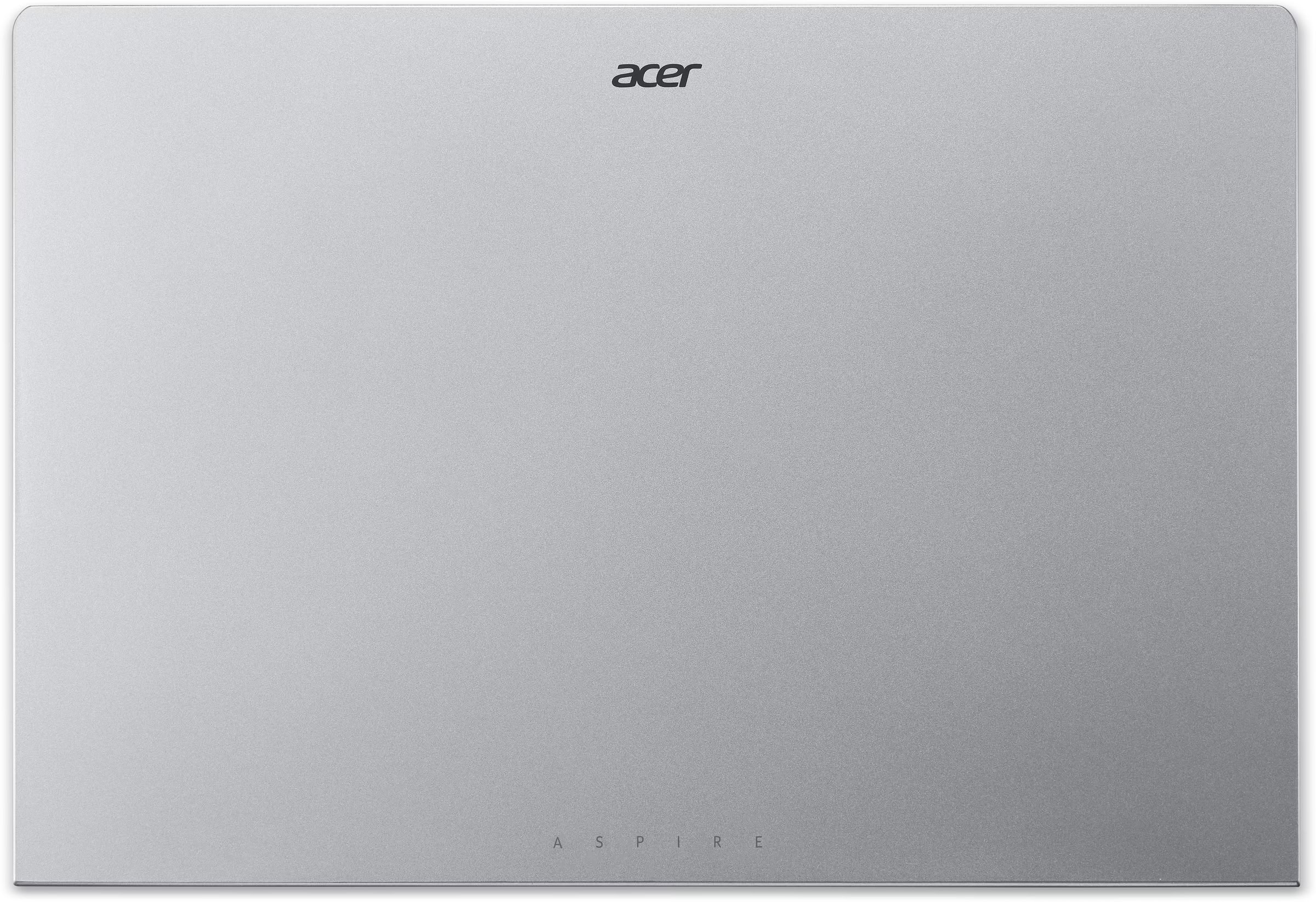 La tapa de metal plateado de una computadora portátil Acer Aspire con el logotipo negro de Acer arriba y el texto Aspire abajo.