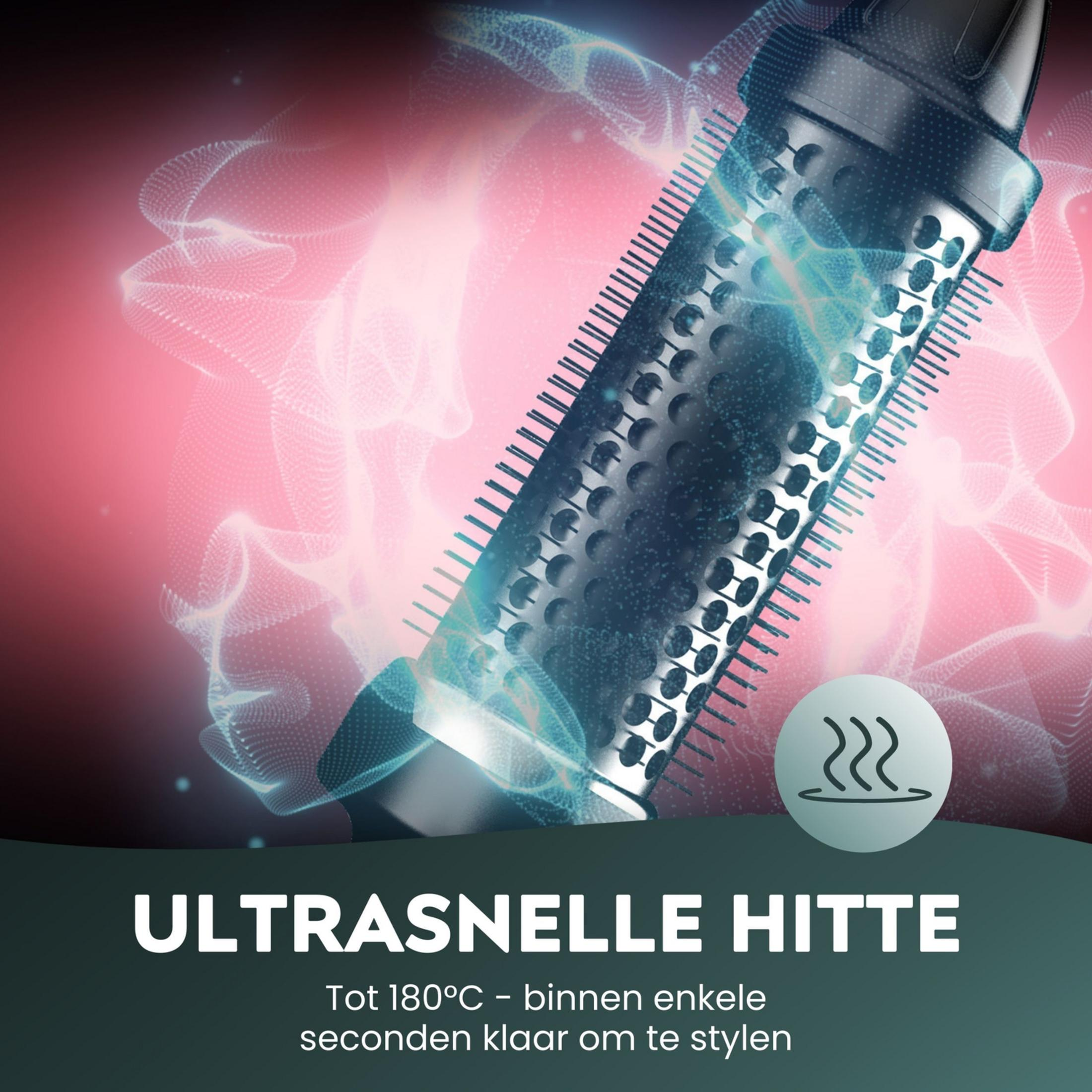 Una spazzola per lo styling con onde di calore e testo sul calore ultraveloce fino a 180°C.