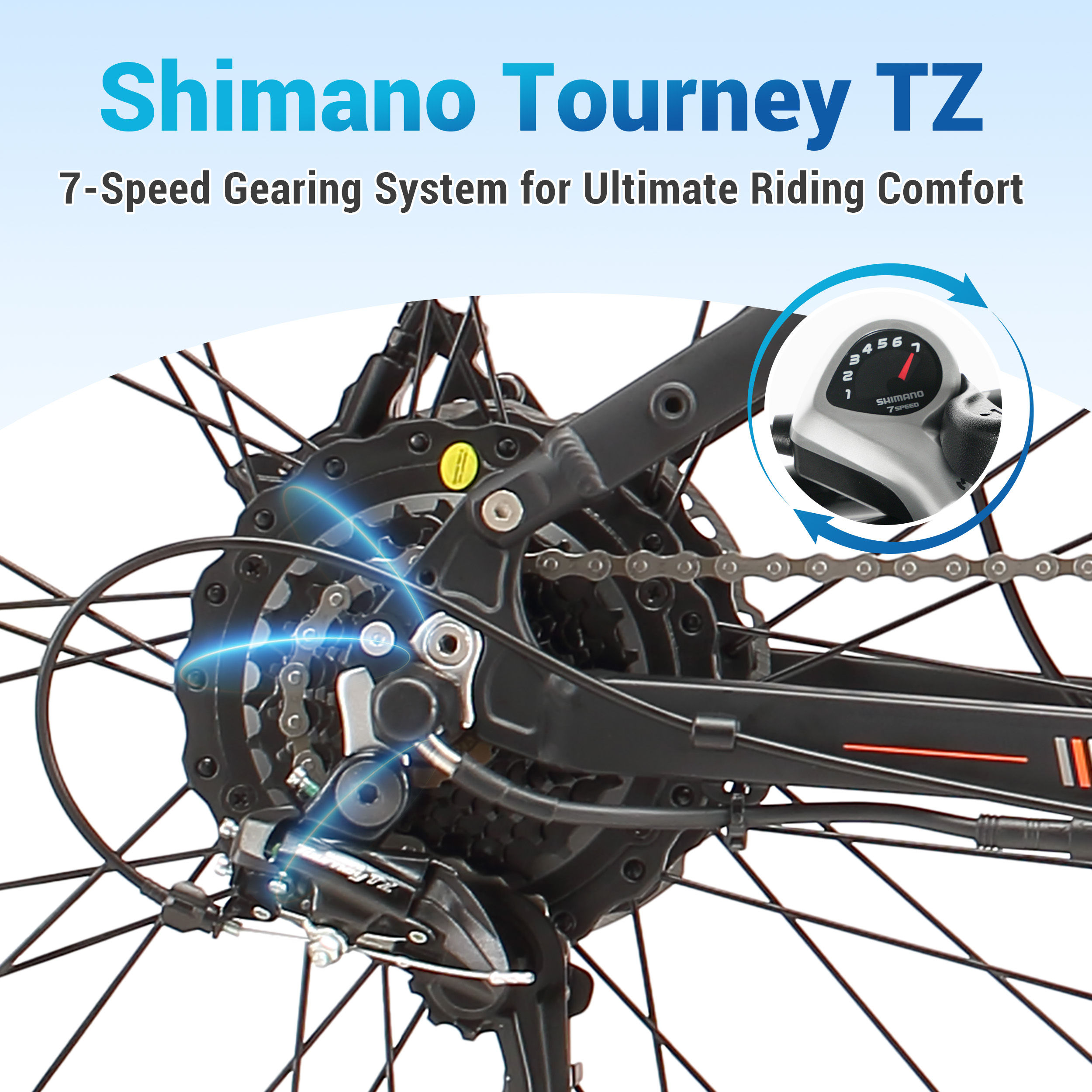 Sistema di cambio a 7 velocità Shimano Tourney TZ.