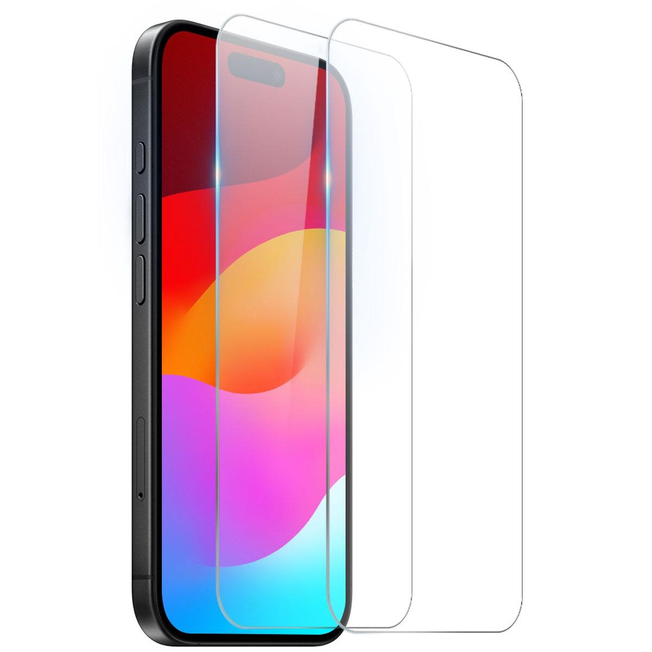 Un smartphone con dos protectores de pantalla transparentes delante.