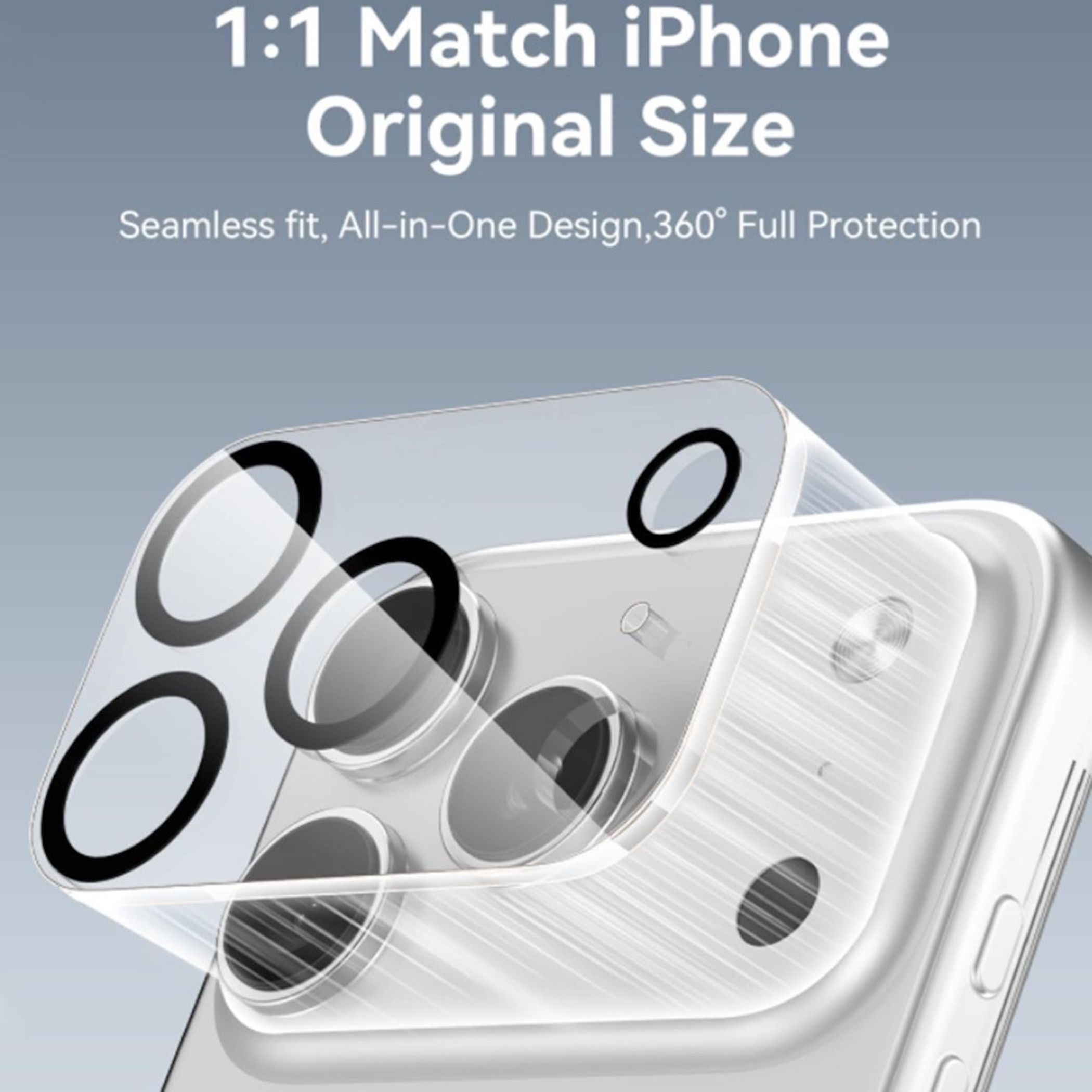 Transparenter Kameraschutz für iPhones mit schwarzem Rand.