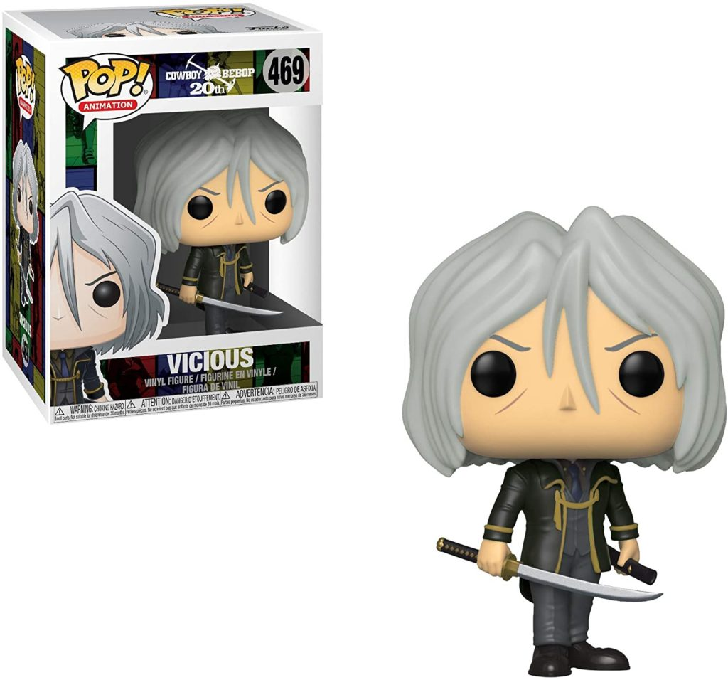 Vicious Funko Pop Figur mit weißem Haar und Schwert im Kasten.