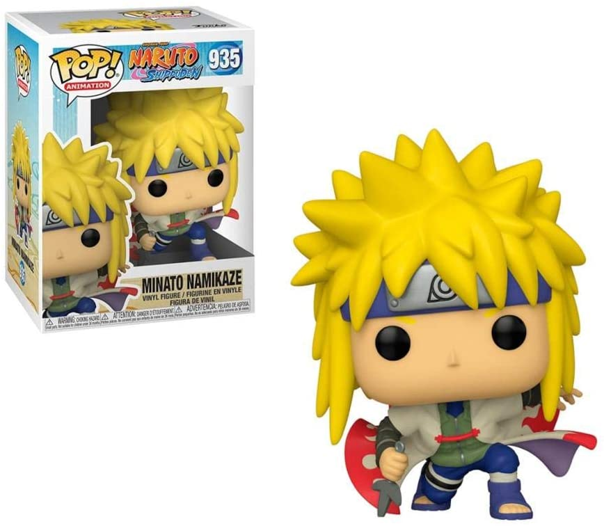 Minato Namikaze Funko Pop Figur mit gelben Haaren, blauem Stirnband und wehendem Mantel, daneben die Box.