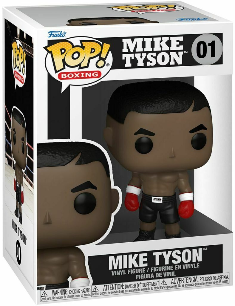 Mike Tyson Funko Pop Vinyl Figur in ihrer Schachtel mit roten Boxhandschuhen.