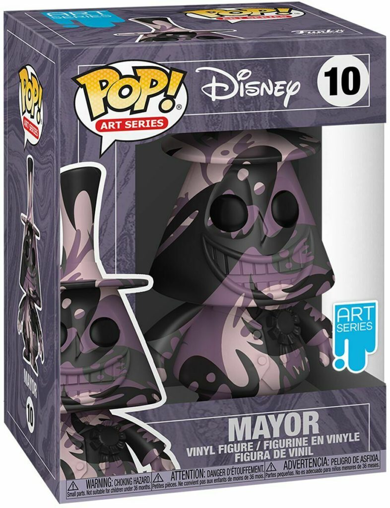 Figura de vinilo Pop! Art Series Disney del Alcalde en morado y negro, en caja colorida.