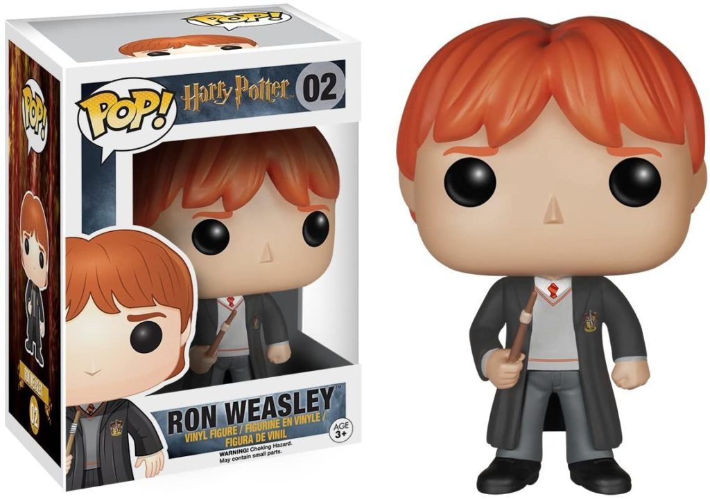 Ron Weasley Funko Pop Vinyl-Figur neben der beschrifteten Box.